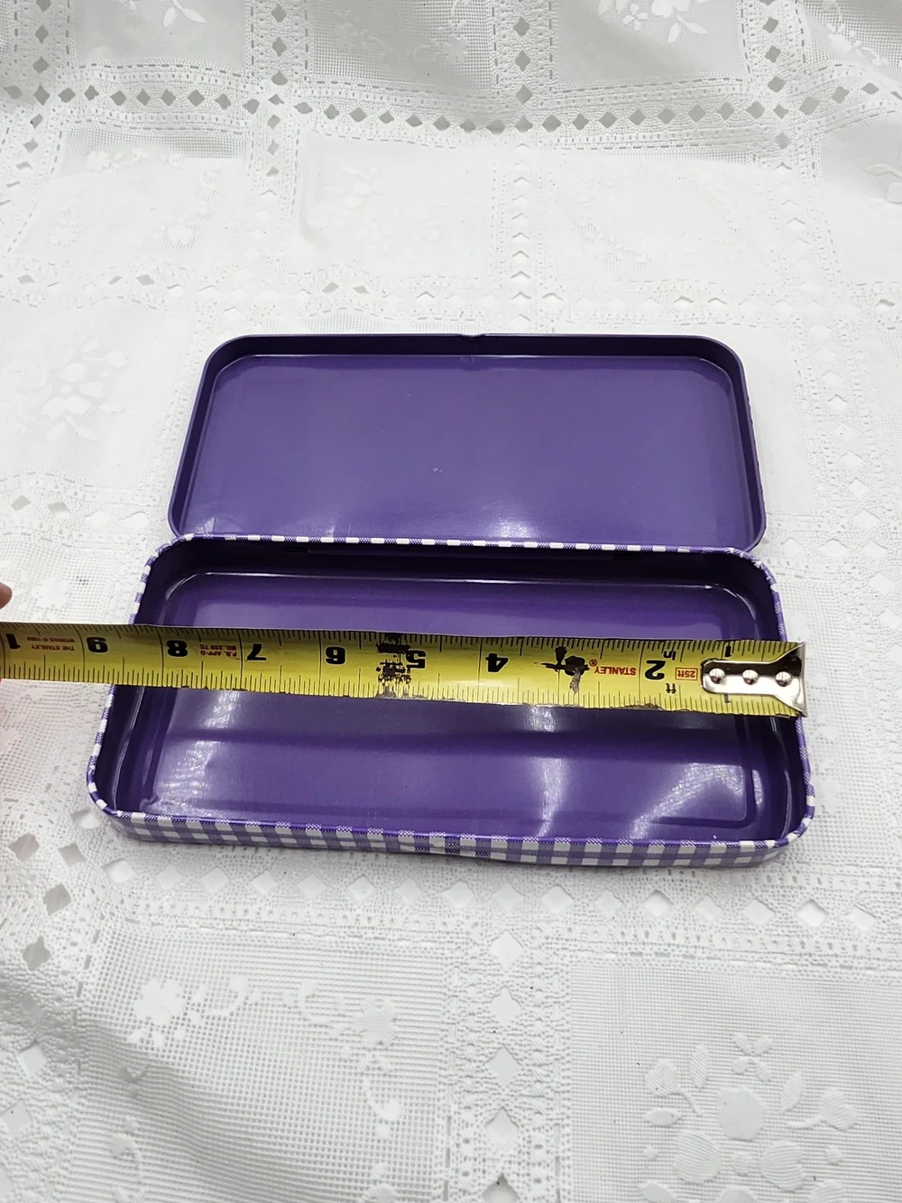 1993 Vintage Sanrio Hello Kitty  Tin Pencil Case Purple Gingham Flower